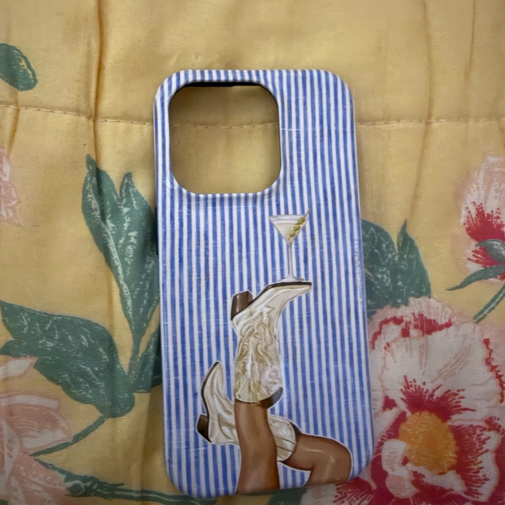 Blue Striped Phone Case with Boots Design